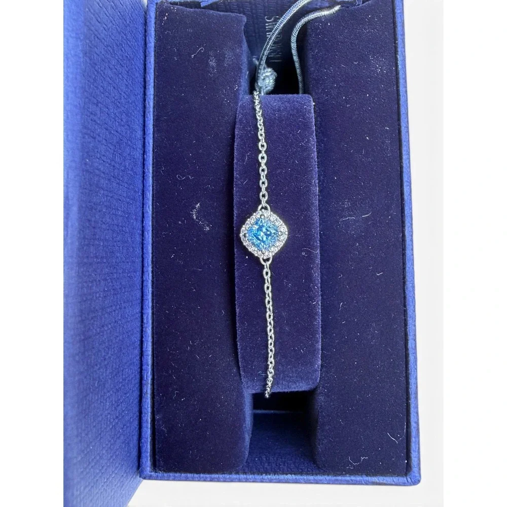 Swarovski Angelic Blue Cushion Cut Bolo Bracelet w/ Original Presentation Box